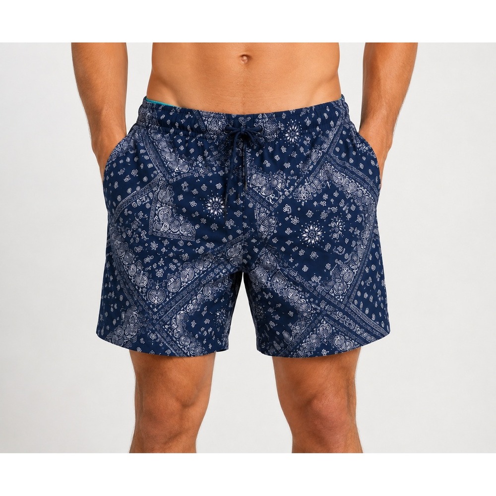 No Boundaries Mens Navy Blue Paisley Bandana Swim Trunks Mesh Lined 2XL 44-46